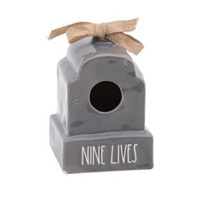 Rae Dunn gray ceramic bird house nine lives